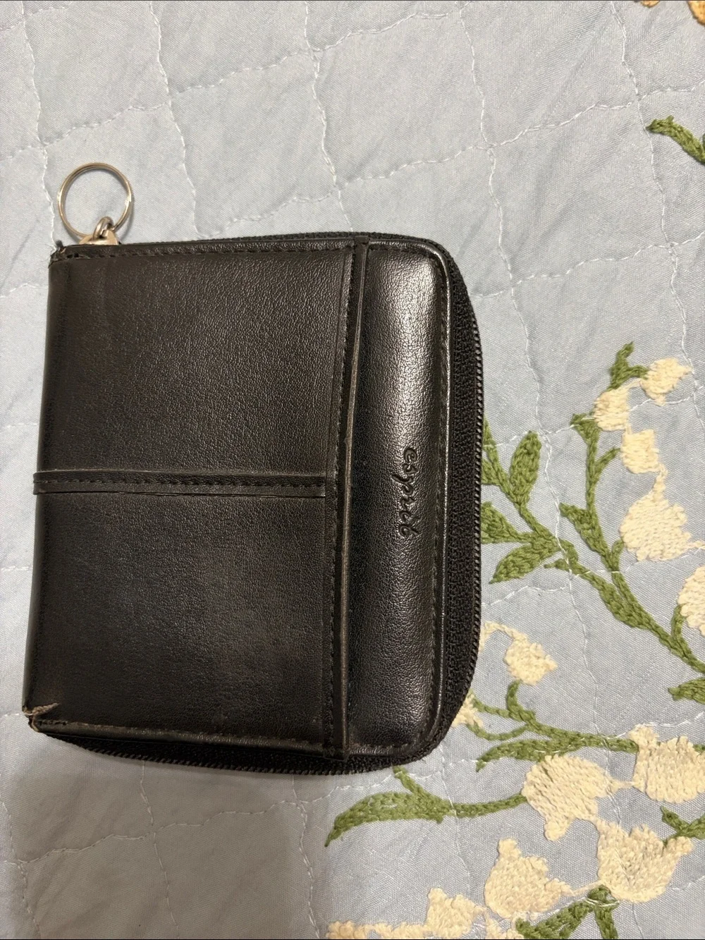 ESPRIT Black Leather Zip Wallet Key Ring Compartmentalized & Coin great